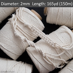 2mm Cotton twine full skein, Single strand cotton twine, Macrame string, Weaving cord, Crochet yarn, Decor craft DIY cord - 200g