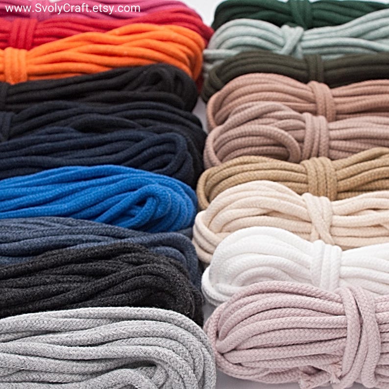 Cordón trenzado blanco de 5 mm. Materiales para manualidades. Cuerda para tejido artístico, cuerda para macramé. Cordón natural para coser. Cordón de algodón suave con cordón ajustable / 9 m imagen 8