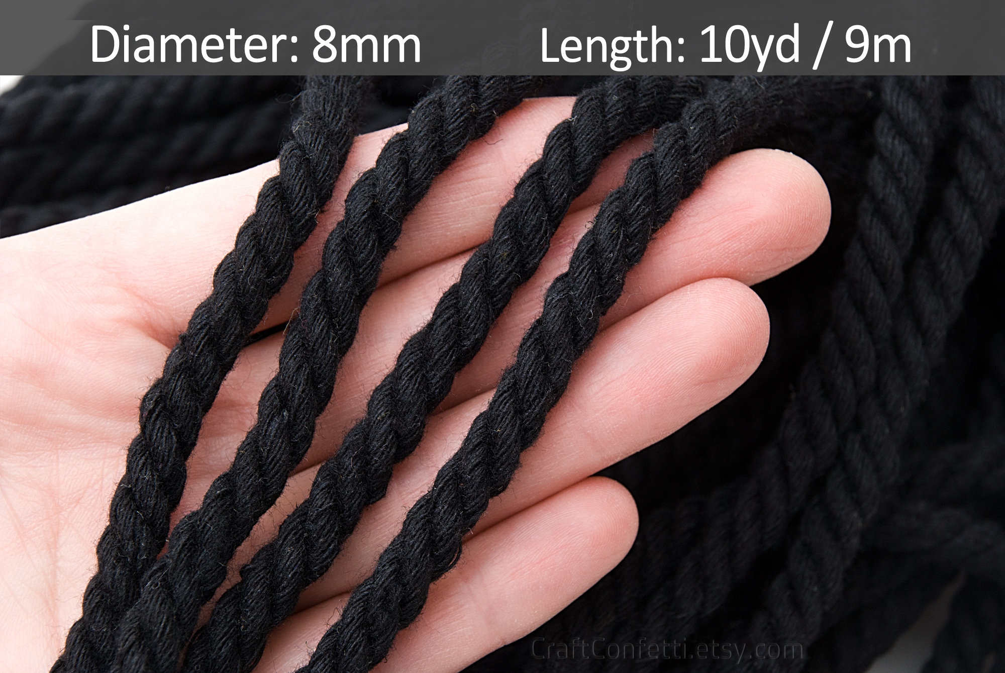 8mm Black Cotton Rope 10yds, Black Cotton Twisted Rope, Cotton Twisted Rope,  Home Decor Rope, Macrame Rope / 30ft 10yd 9m -  UK