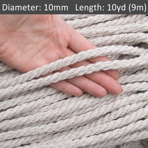 10mm Raw beige twisted rope 30ft, Macrame rope, Knotting cord, Natural color cotton rope, Nautical decoration rope / 30ft = 10yd = 9m