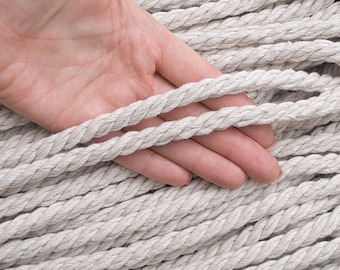 10mm Raw beige twisted rope 30ft, Macrame rope, Knotting cord, Natural color cotton rope, Nautical decoration rope / 30ft = 10yd = 9m