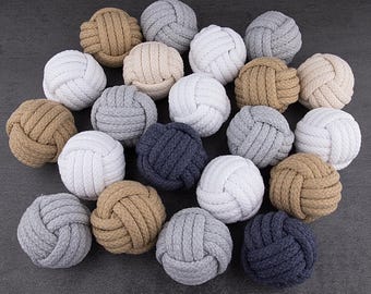 6cm Macrame Monkey Fist Knots Set of 6.  Neutral Rope Ball for Coastal Table Decor, Party Favors, Nautical Home Styling, small gift set