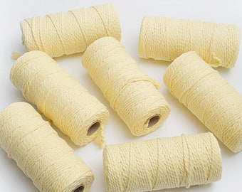 4mm Pale yellow cotton twisted cord 100yds, Macrame cord, Home crafting cord, Macrame rope, Wall hanging cord / 100 yds. 350 grams