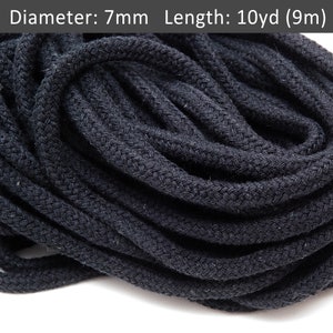 Cuerda de algodón negra de 7 mm, 30 pies, cordón con relleno, cordón sin rematar para manualidades, cordón de macramé para manualidades, joyería DIY, cordón trenzado / 30 pies = 10 yardas = 9 m