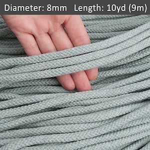 8mm Pale Green cotton rope, Craft Cord for DIY, Macrame wall art, Braided drawstring, Bags Accessories, Craft Projects / 30ft = 10yds = 9m