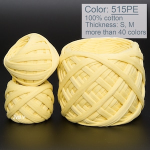 Pale yellow tshirt yarn. Chunky cotton yarn. Crochet yarn. Spaghetti fabric yarn Bag thick yarn Jewelry yarn Home decor / 515PE / 10m = 11yd