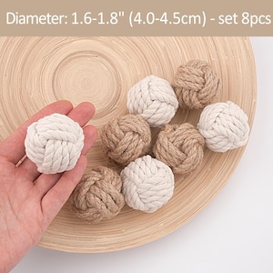 4.5cm Brown and White table decor knots set of 8pcs, Monkey Fist Knot, Table Card Holder, Nautical Beach party decor, Place Card Holders