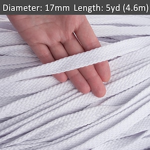17 mm geflochtenes weißes Baumwollband 5m. Weiches Seil zum Basteln, Makramee, DIY-Projekte, Hoodie Kordel / 15 ft = 5yds = 4,5 m