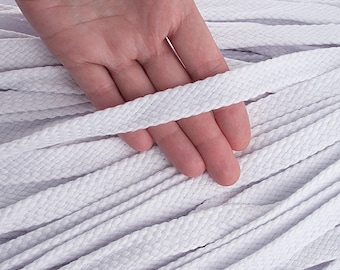 17mm Flat White cotton braided tape 5yds. Soft Rope for Crafting, Macrame, DIY Projects, Hoodie Drawstring Cord / 15ft = 5yds = 4.5m