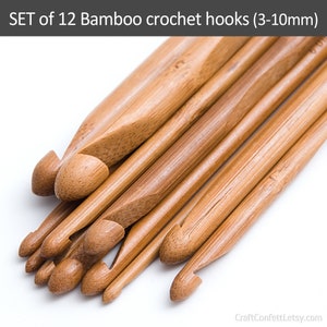 Wooden crochet hook Set of 12 pcs Bamboo crochet hooks Inline style Tapered point Smooth Strong Eco-friendly hook Lightweight Crochet needle