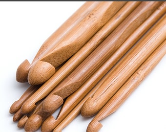 Wooden crochet hook Set of 12 pcs Bamboo crochet hooks Inline style Tapered point Smooth Strong Eco-friendly hook Lightweight Crochet needle