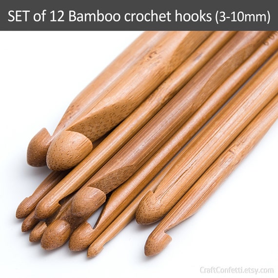 Wooden Crochet Hook Set of 12 Pcs Bamboo Crochet Hooks Inline