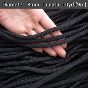 8 mm svart bomullsrep 9 m, dragsko, flätat heminredningssnöre, makramésnöre för väggkonst, snöre för pyssel / 9 m = 10 yards = 9 m