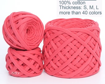 Red Coral t-shirt yarn 10mtrs. Pink bulky cotton fabric yarn for Macrame, crafting, Crochet rug, pat mats / 640PE / 10m = 11yd