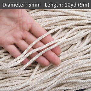 5mm Ivory macrame cord 30ft, Natural color braided cord, 100% cotton cord, Beige decoration sew rope, Rug cord / 30ft = 10yd = 9m