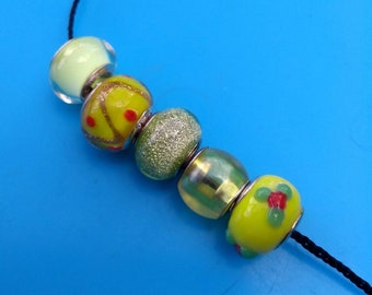 5x Yellow Murano beads glass charms silver troll euro lampwork large 16mm European snake chain jewellery making big hole bracelet necklace