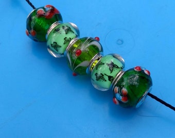 5x Green charms Murano beads emerald troll metal euro focal resin European snake chain jewellery making big hole bracelet necklace UK