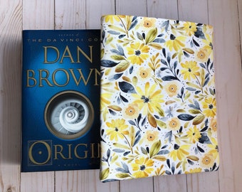 Bright Yellow FLORAL, FLOWERS, Leaves Bee Book Sleeve, Book Protector, Book Pouch, E-Reader Sleeve, Tablet Sleeve, Book Lover Gift