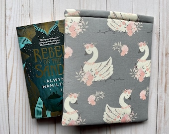 SWAN, BIRD, Animal, Flowers, Floral Spring Romance Book Sleeve, Book Protector, Book Pouch, E-Reader Sleeve, Tablet Sleeve, Book Lover Gift