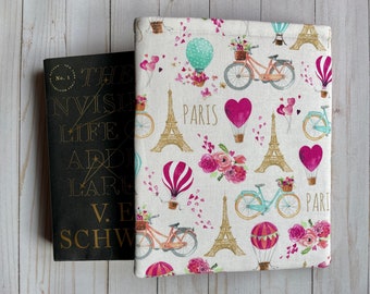 PARIS, Eiffel Tower, Love, Hearts, Flowers Romance Book Sleeve, Book Protector, Book Pouch, E-Reader Sleeve, Tablet Sleeve, Book Lover Gift