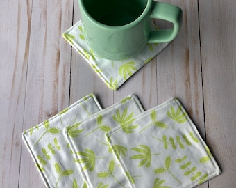 Set of 4 FLORAL FLOWERS Fabric Mug Coaster, Glass Coaster, Reusable, Home Decor, Stocking Stuffer Gift, Housewarming Gift, Coffee Lover Gift