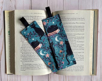 SPOOKY Black CATS,  Mystical Fabric Bookmark, Bookmark with tab, Bookmark, Bookish Gift, Book Lover Gift, Stocking Stuffer, Gift for Her