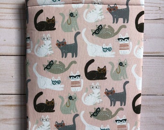 CATS, Cats in Glasses, KITTY Cat Lover Book Sleeve, Book Protector, Book Pouch, E-Reader Sleeve, Tablet Sleeve, Book Lover Gift