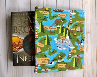 CANADA, PROVINCES, ANIMALS, Landmarks, Book Sleeve, Book Protector, Book Pouch, E-Reader Sleeve, Tablet Sleeve, Book Lover Gift