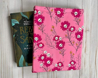 SKELETON, SKULLS, Flowers, Floral Halloween Book Sleeve, Book Protector, Book Pouch, E-Reader, Kindle Sleeve, Tablet Sleeve, Book Lover Gift