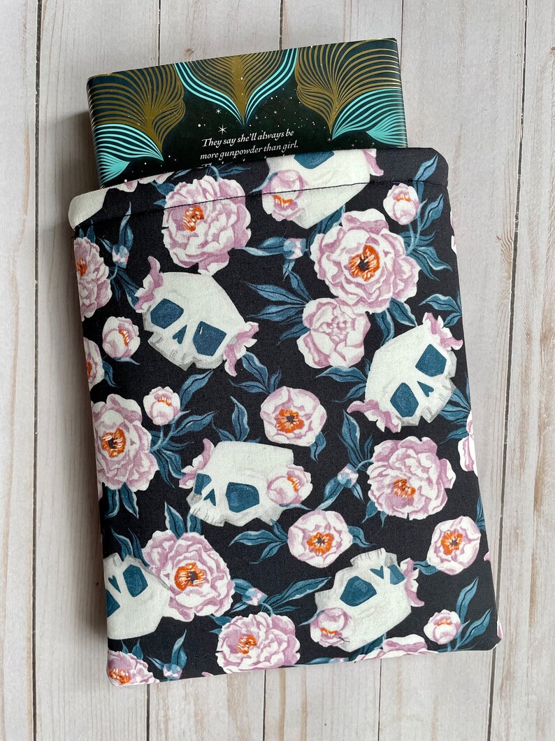 SKULLS, SKELETON, Halloween, Flowers Book Sleeve, Book Protector, Book