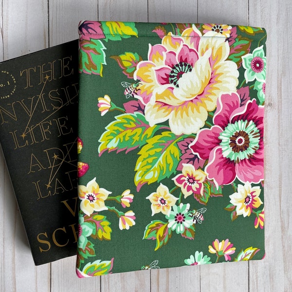 Pink FLORAL, FLOWERS, Garden, Spring, Summer, Bees Book Sleeve, Book Protector, Book Pouch, E-Reader Sleeve, Tablet Sleeve, Book Lover Gift