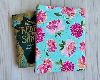 Bright PINK FLOWERS, Spring, Summer, Floral, Book Sleeve, Book Protector, Book Pouch, E-Reader Sleeve, Tablet Sleeve, Book Lover Gift