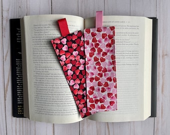 HEARTS, VALENTINE, LOVE, Romance Fabric Bookmark, Bookmark with tab, Bookmark, Bookish Gift, Book Lover Gift, Stocking Stuffer