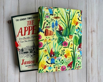 CATS, Spring Garden Gnomes, Flower Plant Book Sleeve, Book Protector, Book Pouch, E-Reader Sleeve, Tablet Sleeve, Book Lover Gift