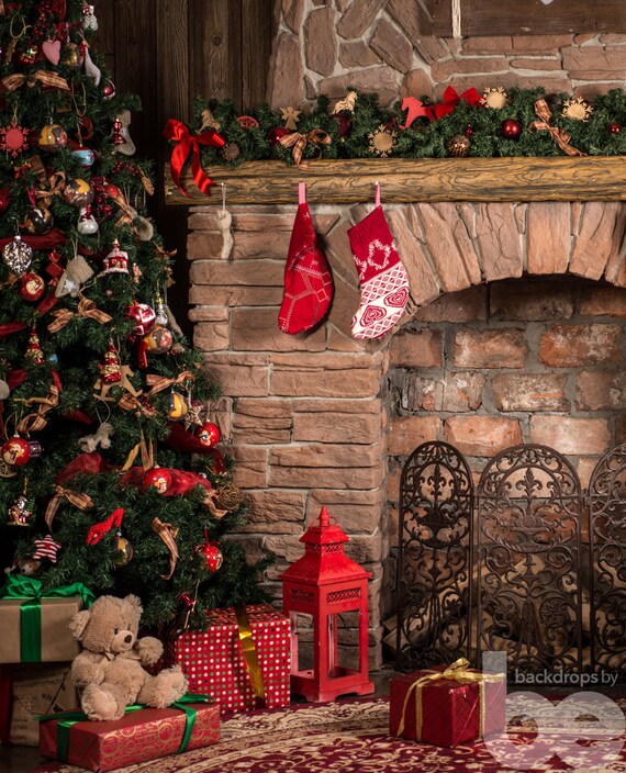 Christmas Fireplace Photo Backdrop Christmas Photography - Etsy