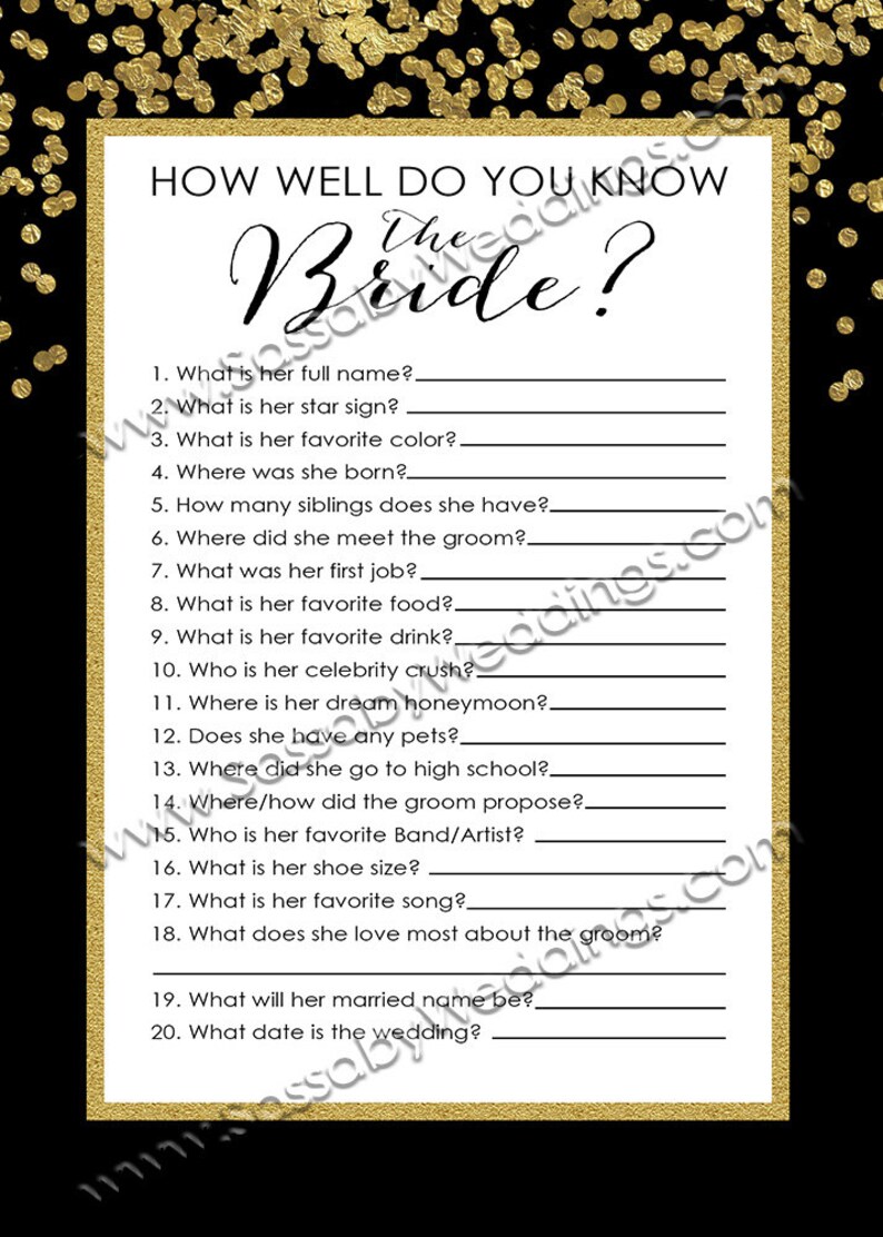 Bridal Shower Games Pack INSTANT DOWNLOAD Printable Gold Etsy