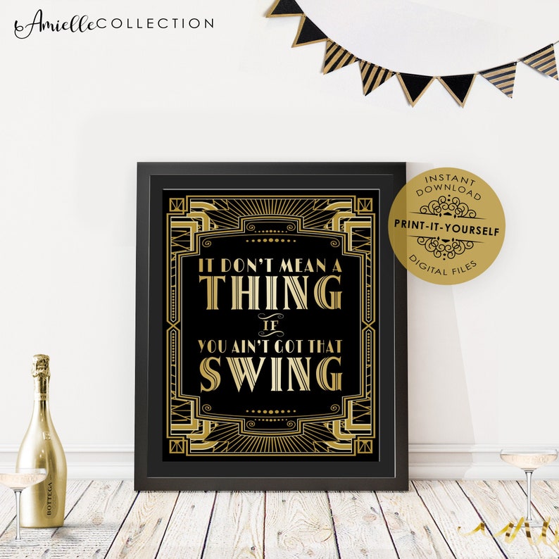 Swing Gatsby Party Poster - INSTANT DOWNLOAD - Printable, Dance, Wedding, Birthday, New Years Eve, Party, Art Deco, 1920s Sign, Decorations 