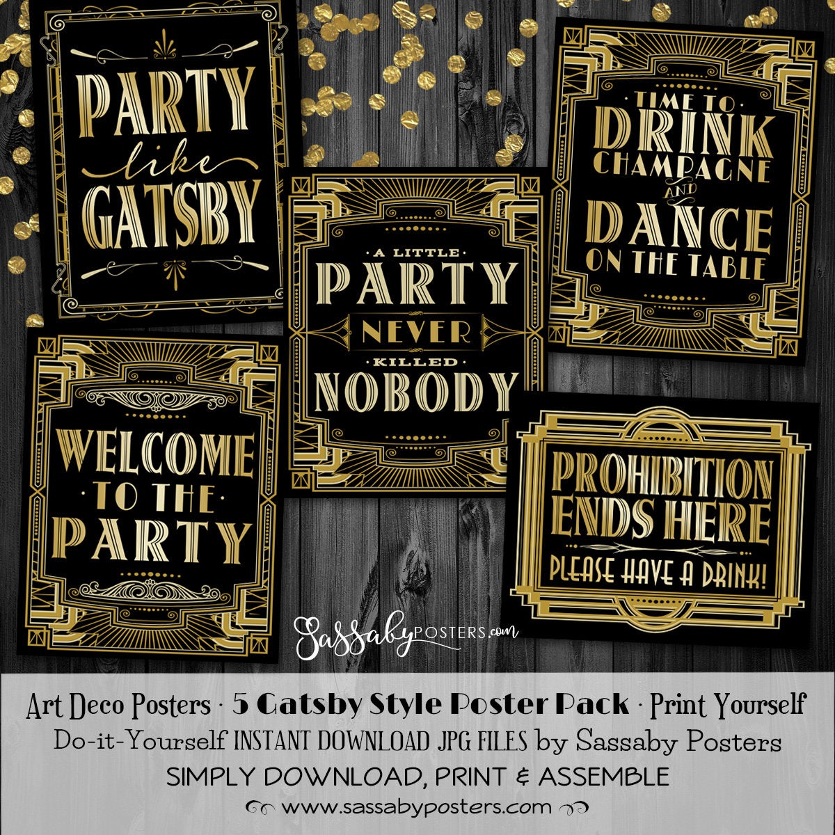 Gatsby 5 Poster Pack INSTANT DOWNLOAD Printable Wedding & | Etsy