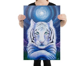 The Powerful Majestic White Siberian Tiger: Intuitive Fine Art Poster| by Annalisa Moses