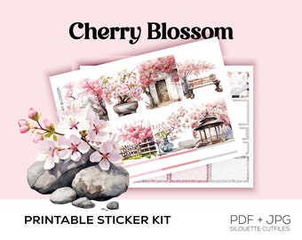 Cherry Blossom Weekly | Vertical Weekly | Spring | Printable Planner Stickers | Printable Weekly | Cutfiles Included