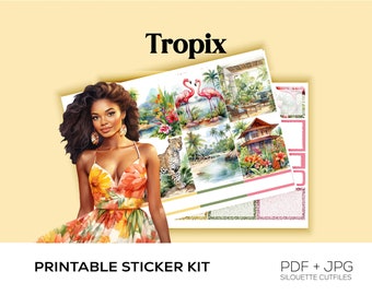 Tropix Weekly | Vertical Weekly | Spring | Printable Planner Stickers | Printable Weekly | Cutfiles Included