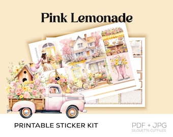 Pink Lemonade Weekly | Vertical Weekly | Spring | Printable Planner Stickers | Printable Weekly | Cutfiles Included