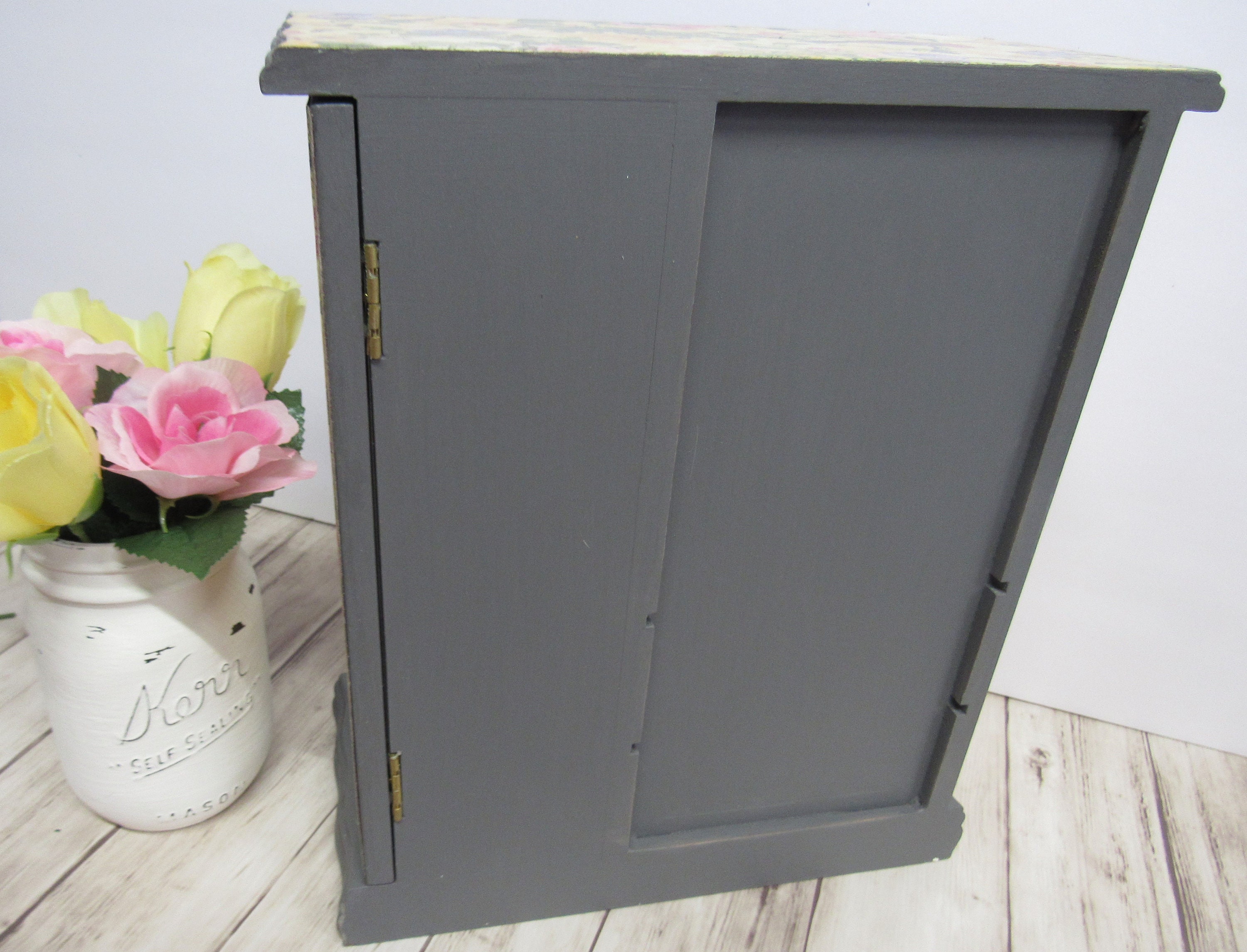 Shabby Chic Jewelry Box Charcoal Gray Chalk Paint Floral Etsy