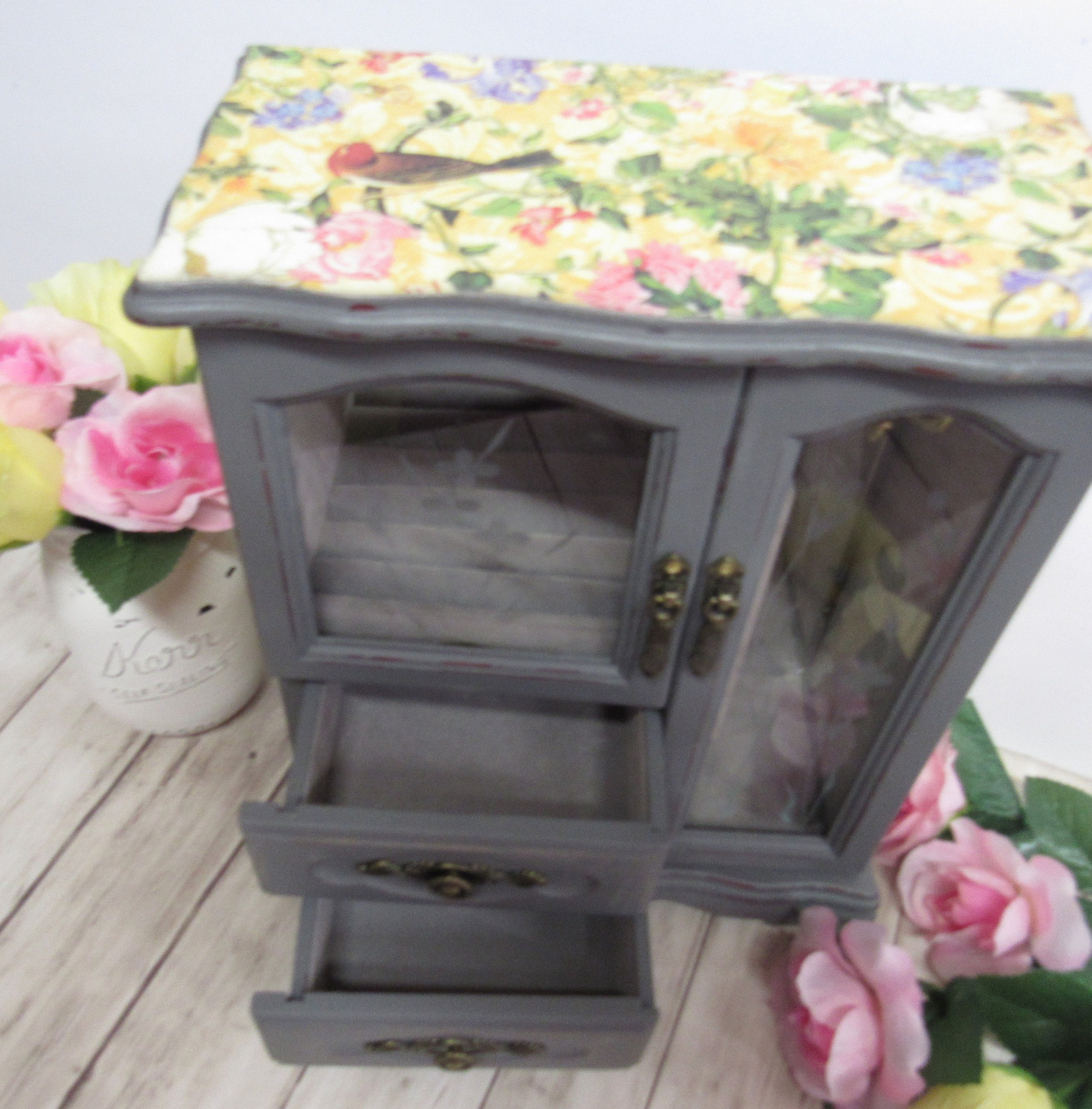 Shabby Chic Jewelry Box Charcoal Gray Chalk Paint Floral Etsy