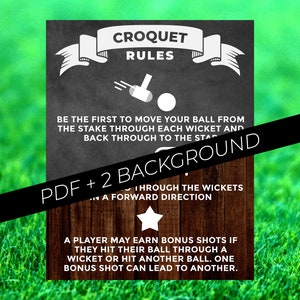Croquet Poster, Croquet Rules, Croquet Decals Rule, Yard Sign, Croquet Game Sign, Outdoor Party Game, Wedding Lawn Game, Backyard Game