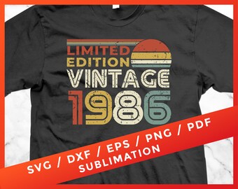 34 Year Old 34th Birthday 1986 Vintage SVG Distressed Grunge Retro Cricut Sublimation Download Silhouette Cutting File Dad Father Men Gift