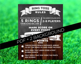 Ring toss Poster, Ring toss Rules, Ring toss Decals Rule, Yard Sign, Ringtoss Game Sign, Outdoor Party Game,Wedding Lawn Game,Backyard Game