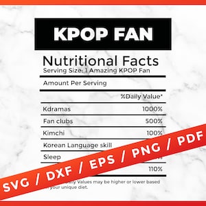 KPOP Fan Nutrition Facts SVG, Kpop SVG, Kpop Coffee Label, Korea K-Pop KDrama for Cricut Design Space Silhouette Vinyl Cutter File Download