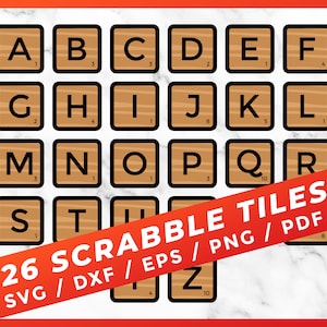 Wooded Scrabble Tiles SVG, 26 Scrabble Tiles Wood for Cricut Cut File Silhouette Clipart Game PDF PNG