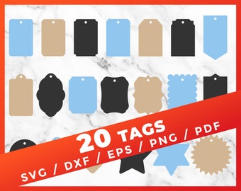 20 Tags SVG, Tag Shapes SVG, Tag Bundle svg, Label Shapes Set, Gift Tag Cut File Vector Template for Cricut Silhouette Files Clipart